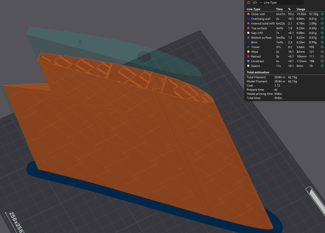 Plugin preview showing internal webs and a circular spar socket at the wing's open top